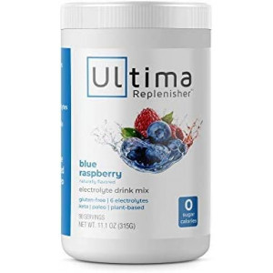 Ultima Hydrating Electrolyte Powder, Blue Raspberry, 90 Servings, no Sugar, 0 Carbs or Calories, Keto, Gluten-Free, Paleo, Non-GMO, Vegan, with Magnesium, Potassium, Calcium