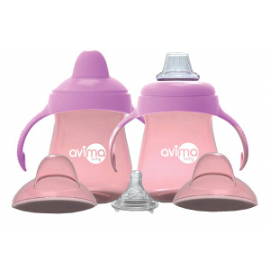 Avima Baby 9 oz Trainer Sippy Cups, Pink (Set of 2)