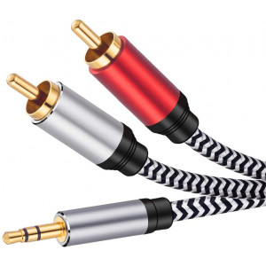 RCA Cable 40 ft, JewMod 3.5mm Male to 2RCA Male Stereo Audio Adapter Cable Nylon Braided AUX RCA Y Cord for Smartphones, MP3, Tablets, Speakers, HDTV and More
