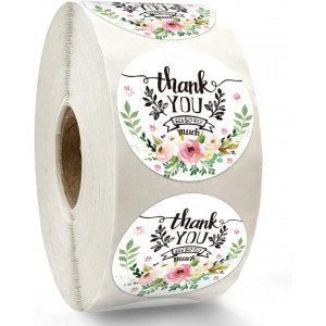 Floral Thank You Stickers-1.4 inch, 500 Pack of Round Adhesive Labels for Baby Shower, Wedding, Graduation, Birthdays, Business.