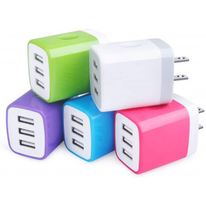 Charging Block,Sicodo 3-Port Travel USB Wall Charger 5 Pack 3.1Am Block USB Adapter Power Plug Charging Station Box Compatible with iPhone X/8/7/6S,iPad,Samsung and Other USB Plug Devices