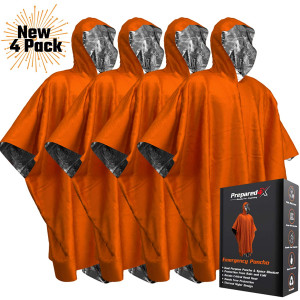 Emergency Blanket Poncho - Keeps You and Your Gear Dry and Warm | Survival Gear and Equipment for Outdoor Activity | Camping and Hiking Gear | Thermal Mylar Space Blanket Rain Ponchos | 4 Pack