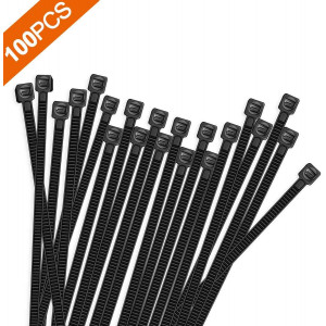 Hmrope 100pcs Cable Zip Ties Heavy Duty 8 Inch, Premium Plastic Wire Ties with 50 Pounds Tensile Strength, Self-Locking Black Nylon Tie Wraps for Indoor and Outdoor
