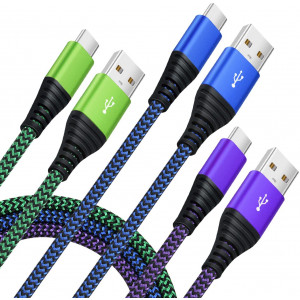 USB C Cable, Costyle 3 Pack 10ft Type C USB C to A Charger Sync and Fast Charging Nylon Braided Cord Compatible with Samsung Galaxy S10 S9 S8 Note 8, Google Pixel 3 2, Switch- Green Blue Purple