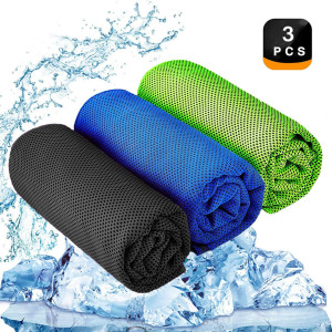 YQXCC Cooling Towel 3 Pcs (47"x12") Microfiber Towel for Instant Cooling Relief, Cool Cold Towel for Yoga Golf Travel Gym Sports Camping Football and Outdoor Sports (Dark Blue/Dark Gray/Green)