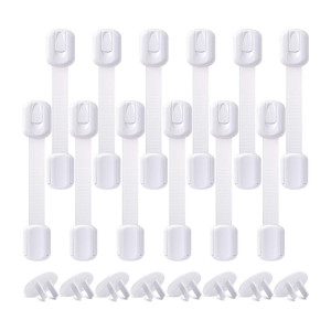Kitchen Cabinet Locks Child Safety - OKEFAN 12 Pack Baby Proof Kit Drawer Straps for Kids Bathroom Cupboard Oven Refrigerator Microwave Toilet Latches (White)