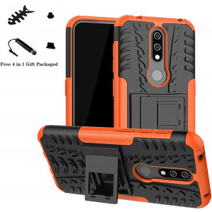 Nokia 4.2 case,LiuShan Shockproof Heavy Duty Combo Hybrid Rugged Dual Layer Grip Cover with Kickstand for Nokia 4.2 (2019) (Not fit Nokia 3.2) Smartphone (with 4in1 Packaged),Orange