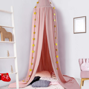Ceekii Canopy for Girls Bed, Round Dome Hook Cotton Princess Mosquito Net Canopy Kids Bedroom Games Reading Tent Nursery Play Room Decor (Pink)