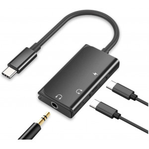 USB C to 3.5mm Audio Adapter, Mxcudu Upgraded 3 in 1 USB C Male to 3.5mmandUSB C Headphone Jack Dongle and Charging Adapter Compatible with Google Pixel 4/4XL/3/3XL, Note 10/10+ and More(Black)