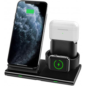 Hoidokly Wireless Charger, 3 in 1 Wireless Charging Station for Apple Watch Airpods Pro/2, iPhone SE 2020/11 Pro Max/XS/XR/X/8Plus, Qi 10W Fast Charging Stand for Samsung S20+/10/9/8/Note 10/9/8