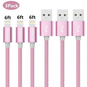 iPhone Charger Lightning Cable MFI Certified 3Pack 6ft Nylon Braided Fast Long iPhone Charging Cord  Cell-phone Charging Cord Compatible iPhone XR/MAX/XS/8/8P/6S/SE/iPod/iPad Pro And More (rose gold)