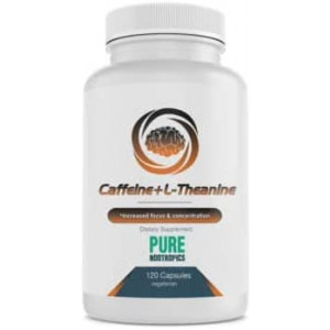 Pure Nootropics - Caffeine + L-theanine 300 mg Capsules | 120 Veg Cap Value Pack | Focused Energy Fortified with Amino Acids | All Natural Anxiety Relief | Fast Acting Morning Super Stack Brain Blend
