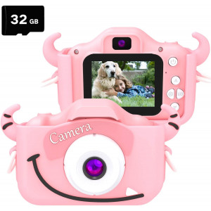 goopow Kids Children Camera, Child Digital Video Mini Camera for Girls with a Cartoon Soft Silicone Cover for Outdoor Play, Toys for Girls 3-8 Years Old, Best Christmas Birthday Gift for Girls (Pink)
