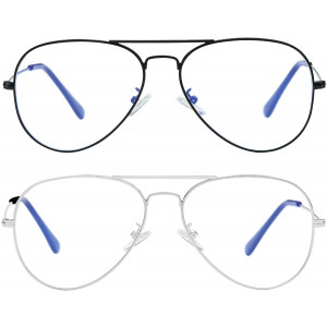 Blue Light Blocking Aviator Glasses for Women Men Lightweight Metal Frame Computer Glasses Anti-eyestrain Gaming Eyeglasses