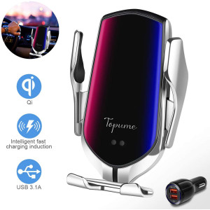 Wireless Charger Car Touch Sensing Automatic Retractable Clip Fast Charging Compatible for iPhone Xs Max/XR/X/8/8Plus, Samsung S9/S8/Note8