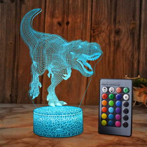 SZLTZK Dinosaur 3D Illusion Lamp for Boy Dinosaur Lamp 16 Colors with Remote Control Smart Touch Night Light Best Christmas Birthday Gift for Boy Girl Kids Age 5 4 3 1 6 2 7 8 9 10 11 Years Old
