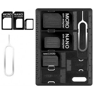 1 Pack SIM Card Holders with Tray Opener Pins, Card Storage Tool Set for Standard Micro Nano Micro-SD Memory Cards, with 3 Card Adapters and 1 Eject Pins - Black