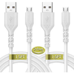 Micro USB Charging Cable 15ft, iSeekerkit 2-Pack 15FT Micro USB Android Charger Cable Nylon Braided Cord Compatible with Samsung Galaxy S7 S6 J7 Note 5, PS4 and More