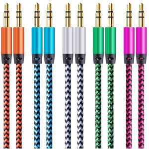 Aux Cord for Car, CableLovers 5 Pack 5ft Auxiliary Cord 3.5MM Audio Cable Nylon Braided Headphone Cable Male to Male Aux Cable for iPhone, iPad, Beats, Samsung Galaxy, Sony, Echo Dot, Tablet