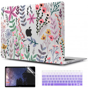 TwoL Transparent Tiny Flower Hard Shell Case and Silicone Keyboard Cover with Screen Protector for New MacBook Air 13 inch 2018 2019 2020 Release Model A1932/A2179