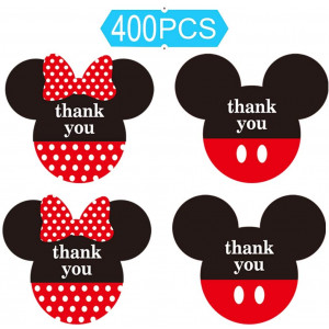 Mickey Minnie Mouse Stickers Thank You Labels 2.38 x 2 inch - Red Mickey Minnie Head Ears Thank You Stickers for Birthday Baby Shower Party Thank You Cards Envelope Seals - 400 Labels