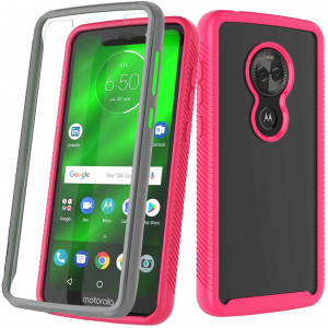 Moto G7 Play Case, Takfox Motorola G7 Optimo/T-Mobile Revvlry Case Clear Full Body Heavy Duty Protection with Screen Protector Shockproof Hard PCandSoft Bumper Phone Case for Motorola Moto G7 Play-Rose