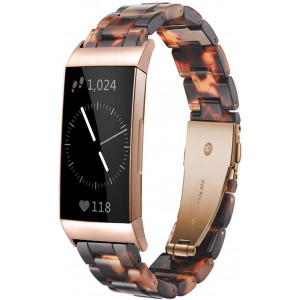 Ayeger Resin Band Compatible with Fitbit Charge 4,Charge 3/3 SE,Women Men Resin Accessory Rose Gold Buckle Band Wristband Strap Blacelet for Fitbit Charge 4,3/3 SE Smart Watch Fitness(Tortoise)