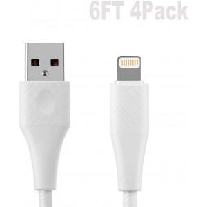 6ft Apple MFi Certified iPhone Charger Cable Extra Long 4Pack 6 Feet Lightning Charging Cord for iPhone 11 Xs Max XR X 8 Plus 7 Plus 6 Plus 5s SE iPad Pro iPod Airpods USB Charge 6Foot