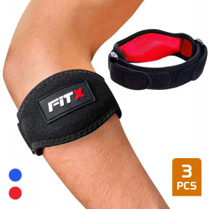 FiTX Tennis Elbow Brace Strap for Tendonitis Golfers Elbow Support Compression Pad for Men Women Pain Relief Adjustable Arm Band Bonus E-Book