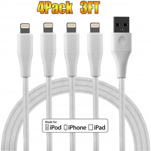 3ft Apple MFi Certified iPhone Charger Cable Extra Long 4Pack 3 Feet Lightning Charging Cord for iPhone 11 Xs Max XR X 8 Plus 7 Plus 6 Plus 5s SE iPad Pro iPod Airpods USB Charge 3Foot