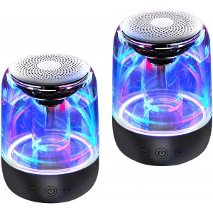 [2 Pack] Bluetooth Portable Speaker, True Wireless Stereo Speakers, Crystal Clear Stereo Sound, Rich Bass, 100 Ft Wireless Range, Microphone, LED Light Show, TF Card, Aux in, Mini Small Pocket Size