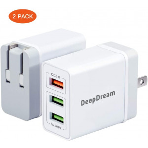 USB Wall Charger, 30W Fast USB Wall Plug 2Pack 3-Port USB Charger DeepDream Charger Block with QC 3.0, Foldable Plug Adapter for iPhone 11/ Pro/MAX/X/XS/XR/XS Max/8/7/6/Plus, iPad, Samsung and More