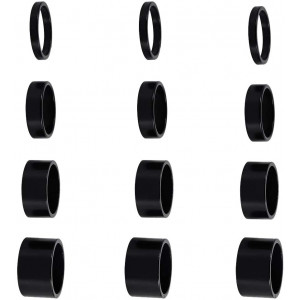 12 PCS Bicycle Headset Spacer Bike Handlebar Stem Spacers Threadless Aluminum Alloy Headset Stem Spacer Set Fit 1 1/8-Inch Stem For MTB BMX Mountain Road Bikes Cycling 2MM 3MM 5MM 10MM(Black)