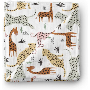 Aenne Baby Safari Animals Muslin Swaddle Blanket Gender Neutral Travel Large 47 x 47 inch, 1 Pack, Girl Boy Giraffe, Cheetah, Lion