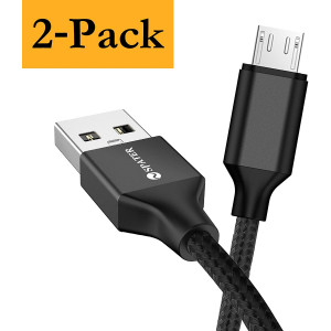 Micro USB Cable, Spater Nylon Braided Cord Android Charger (2-Pack, 6.6 Feet) Sync and Fast Charging Cable Compatible with Samsung, Kindle, Android Smartphones, Moto G5, PS4 (Black)