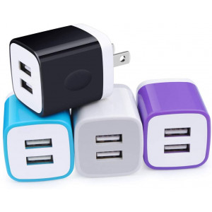 USB Wall Charger, Charger Block, Dual Charger Plug, Dual USB Charger 4-Pack 2.1A/5V Charging Box Base Compatible with iPhone 11/11 Pro Max/Xs Max/Xs/XR/X/8/7/6 Plus/5S/4S, Samsung Galaxy, LG, Kindle