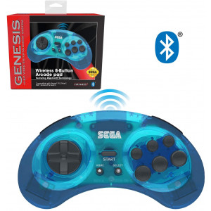 Retro-Bit Official Sega Genesis Bluetooth Controller 8-Button Arcade Pad for Nintendo Switch, Android, PC, Mac, Steam (Clear Blue)