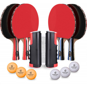 Sportout 4 Player Ping Pong Paddle Set, Table Tennis Paddle Set with Retractable Net, Balls and Portable Case, Perfect for Home Indoor or Outdoor Play
