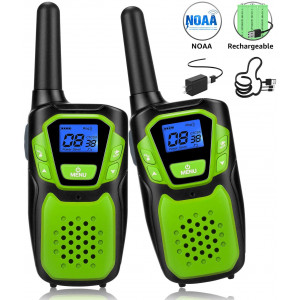 Walkie Talkies for Kids, Funny Talking Toy for 3-12 Years Old Boys and Girls, Easy to Use Rechargeable Walky Talky Christmas Birthday Gift for Hiking Camping Trip Adventure (Green 2 Pack)