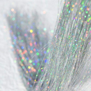 47" Holographic Hair Tinsel Shining Silver Professional Sparkle Heat-Resistant Silk Extensions, Easy to Apply, Hair Accessories for Girls, Party Hair, Gifts for Girls (400 Strands, Shining Silver)