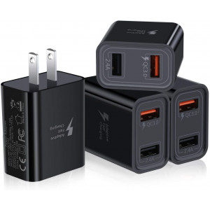 Fast Charge 3.0 USB Charger, Pofesun 4Pack 30W QC 3.0 USB Wall Charger Adapter Adaptive Fast Charging Block Compatible Samsung Galaxy S10 S9 S8 Plus S7 S6 Note 8 9 10,iPhone,LG,Wireless Charger-Black