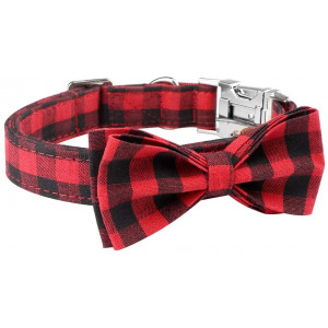 Mtliepte Plaid Dog Cat Collar Bowtie Heavy Metal Buckles Soft Comfy Adjustable Collar 3 Sizes