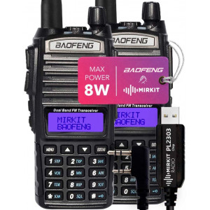 Pack 2Pc Mirkit BAOFENG Radio UV-82 MK5 8 Watt MP Max Power UHV VHF Dual Band Two Way Radio with Programming Cable PL2303