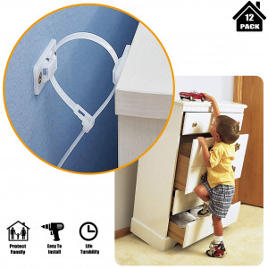 12 Pack Furniture Straps Baby Proofing Anti-tip Walls Proofing Anti-tilt Furniture Anchors Kit, Cabinet Wall Anchors Protect Toddler and Pet, Adjustable Child Safety Straps Earthquake Resistant