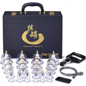 Cupping Set Professional Chinese Acupoint Cupping Therapy Sets Suction Hijama Cupping Set with Vacuum Magnetic Pump Cellulite Cupping Massage Kit 22-Cups PU Leather Case