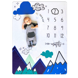 Nurture Bird Baby Monthly Milestone Blanket | Includes Cloud Frame | Large Soft Fleece Month Blanket | Newborn Photography Gift for Baby Shower | Blue Mountain Adventure | 50 x 40