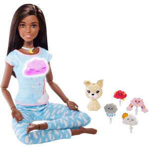 Barbie Breathe with Me Meditation Doll, Brunette, with 5 Lights and Guided Meditation Exercises, Puppy and 4 Emoji Accessories, Gift for Kids 3 to 8 Years Old