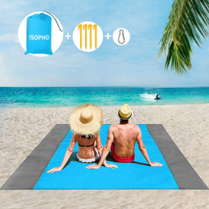 ISOPHO Beach Blanket, 79''83'' Beach Blanket Waterproof Sandproof for 3-7 Adults, Oversized Lightweight Beach Mat, Portable Picnic Blankets, Sand Proof Mat for Travel, Camping, Hiking
