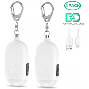 ORIA Safe Sound Personal Alarm, Personal Security Alarm Keychain, 130dB Emergency Self Defense Alarms with LED Light, Supports USB Charging for Women, Kids, Elderly, White, 2 Pack