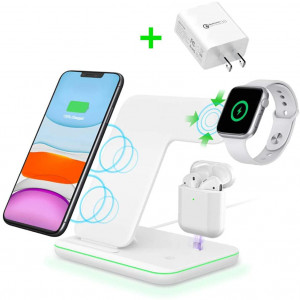 Intoval Wireless Charger,3 in 1 Wireless Charging Station for Apple Watch/Airpods,Qi Certified Wireless Charging Stand for iPhone 11/11 Pro/XS Max/XS XR All Qi-Enabled Phones.(with AC Adapter)